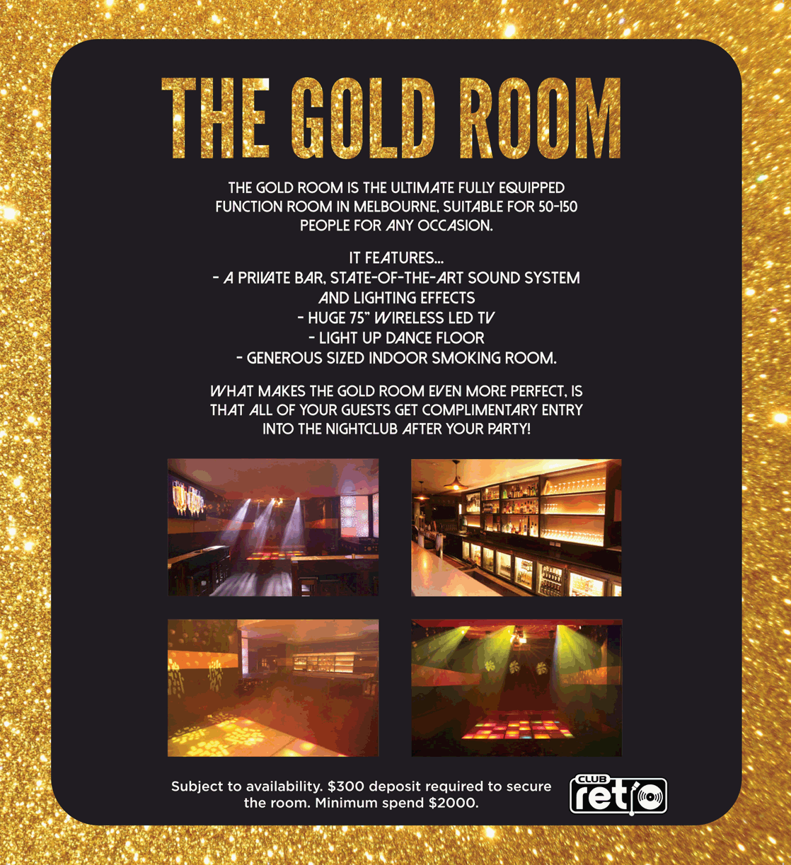 Club Retro Melbourne CBD City function venues nightclub event events birthday hens bucks music late celebration hire room rooms venue FP